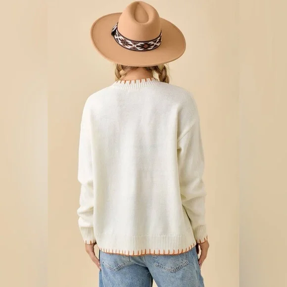 Textured Pumpkin Patch Sweater Knit Top with Stitching Detail - Main Strip - Picture 4 of 6